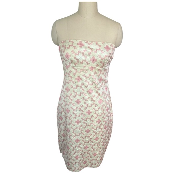 VTG Tocca Green‎ Pink Floral Embroidered Mini Dress Y2K Barbiecore Coquette Sz 8 - Picture 1 of 6